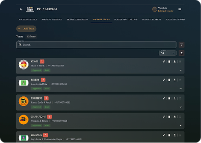 Team Management Screen